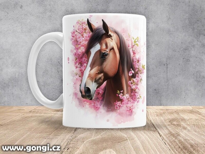 Hrnek - 0379 - Kůň růžové květy